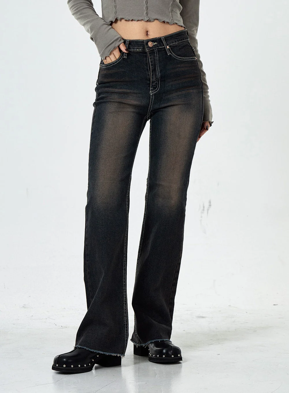 Basic Washed Bootcut Jeans CS07 - Image 9