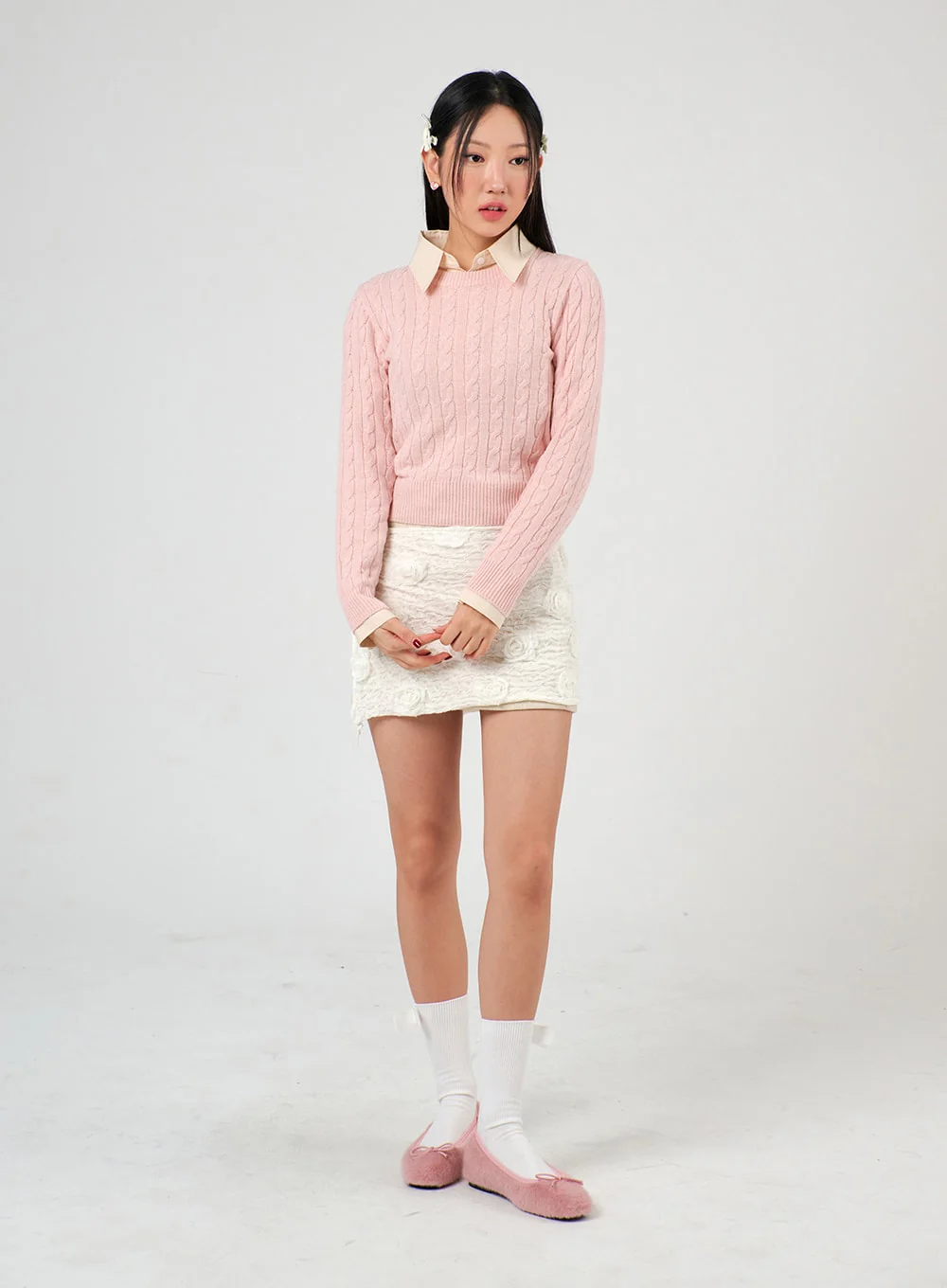 Crop Cable Knit Sweater IJ403 - Image 3