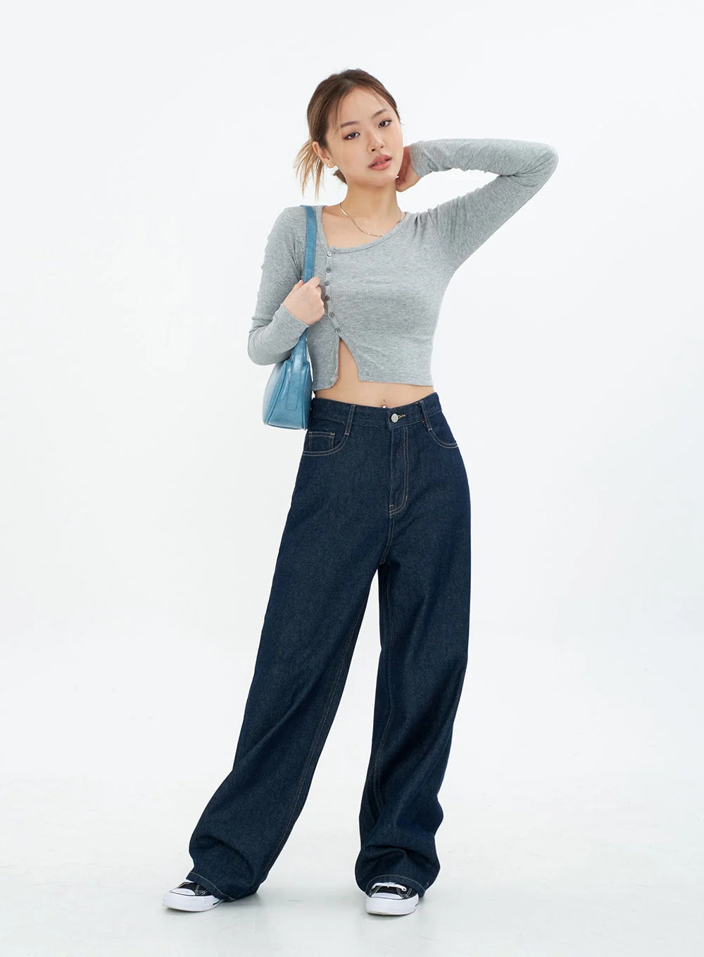 Cropped Cardigan with Diagonal Buttons CM22 - Image 4