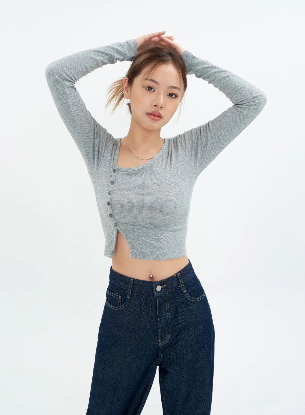 Cropped Cardigan with Diagonal Buttons CM22 - Image 5