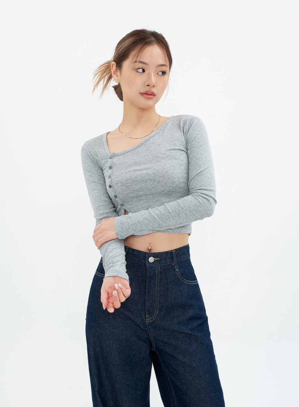 Cropped Cardigan with Diagonal Buttons CM22 - Image 8