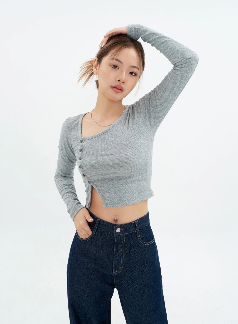 Cropped Cardigan with Diagonal Buttons CM22 - Image 9