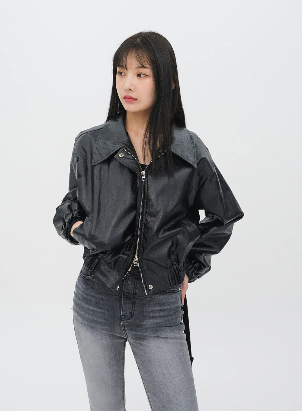 Faux Leather Crop Jacket J19 - Image 9