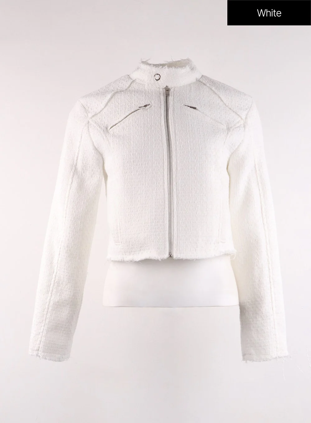 High Neck Tweed Zipper Biker Jacket CF401 - Image 10