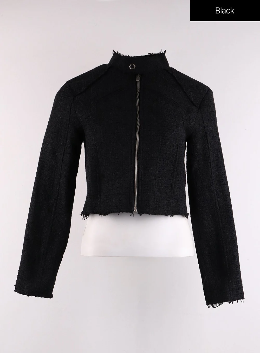 High Neck Tweed Zipper Biker Jacket CF401 - Image 13