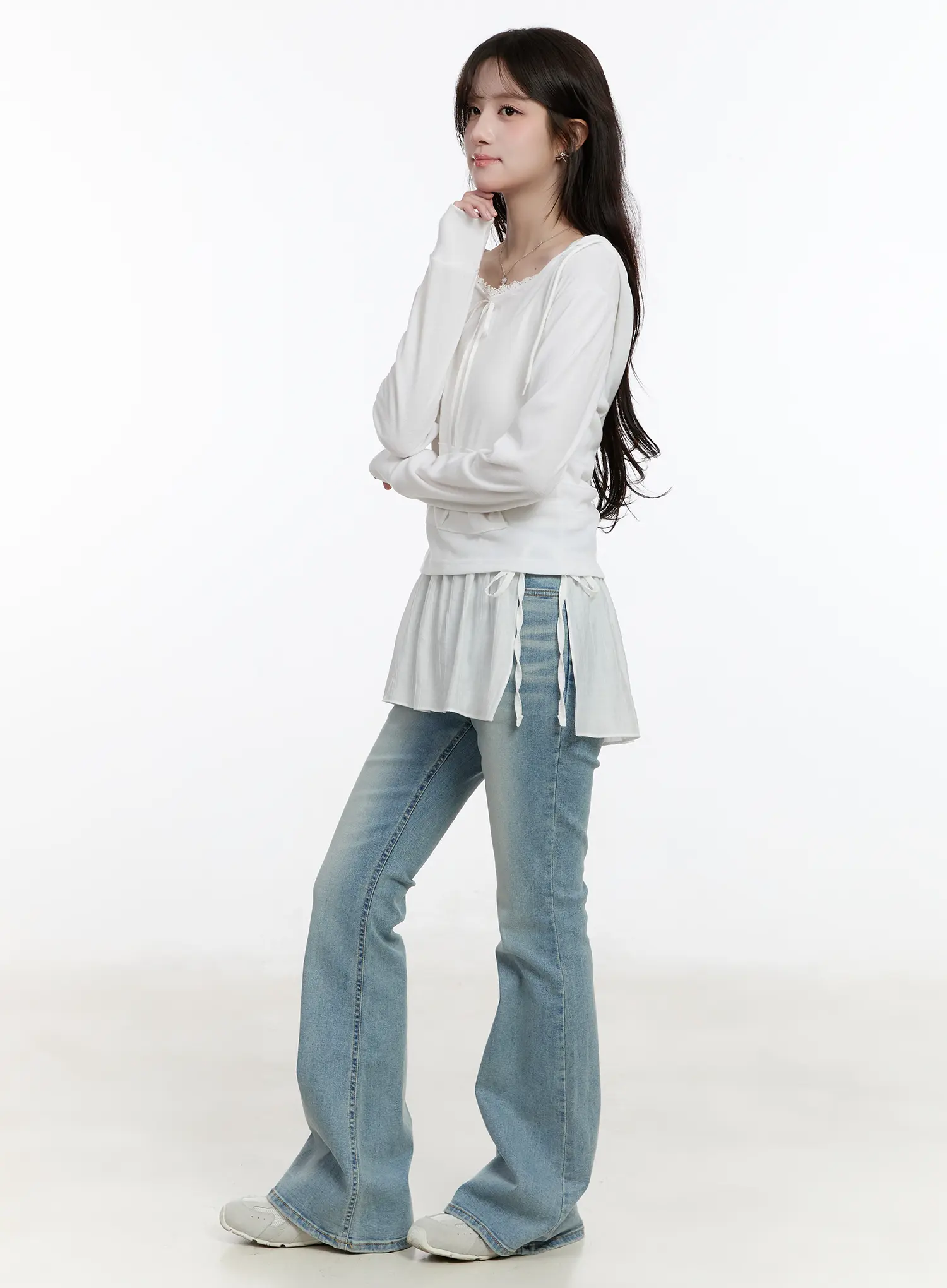 Lace Ribbon Hooded Long Sleeve Top CM505 - Image 10