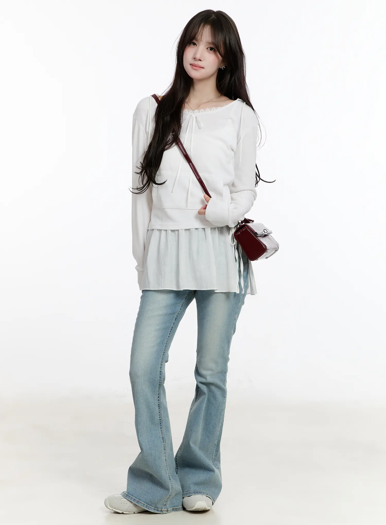 Lace Ribbon Hooded Long Sleeve Top CM505 - Image 3
