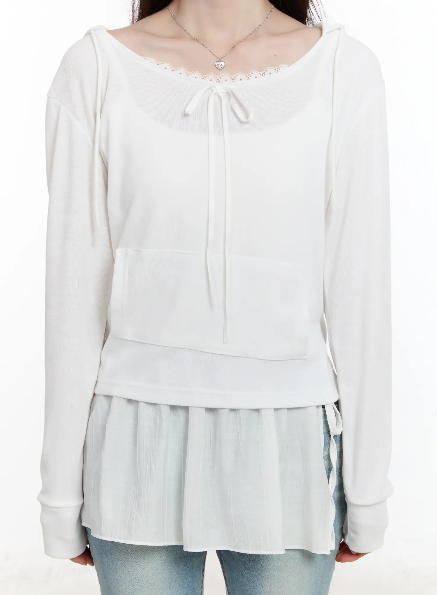 Lace Ribbon Hooded Long Sleeve Top CM505 - Image 4