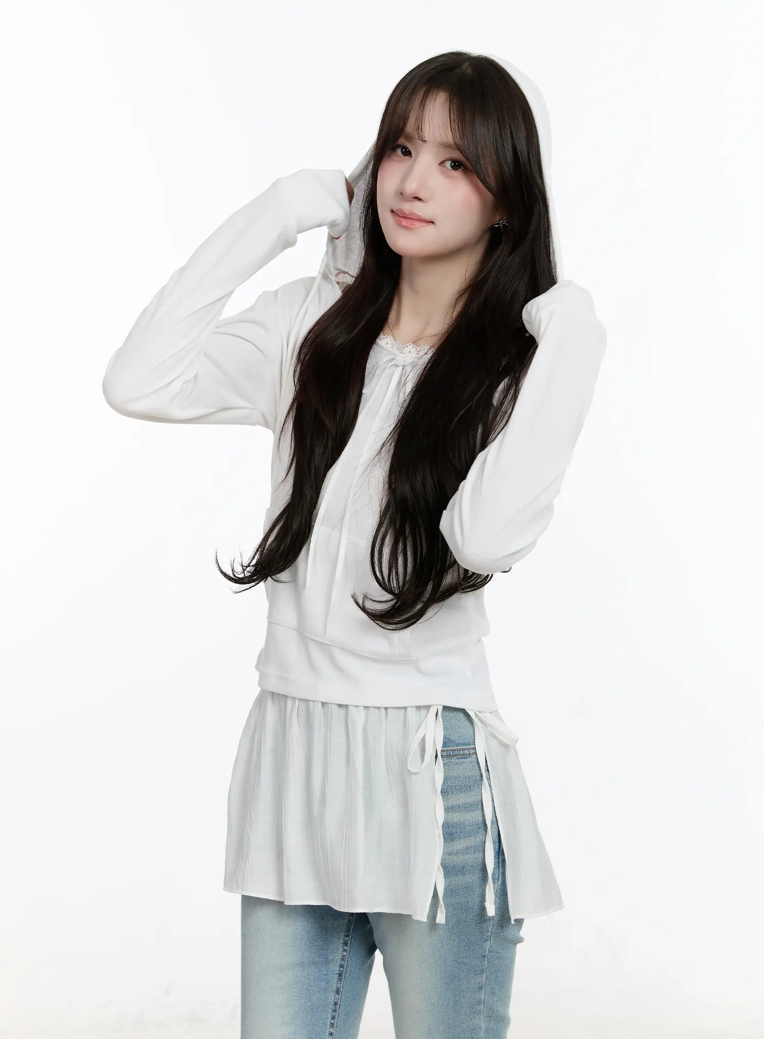 Lace Ribbon Hooded Long Sleeve Top CM505 - Image 7