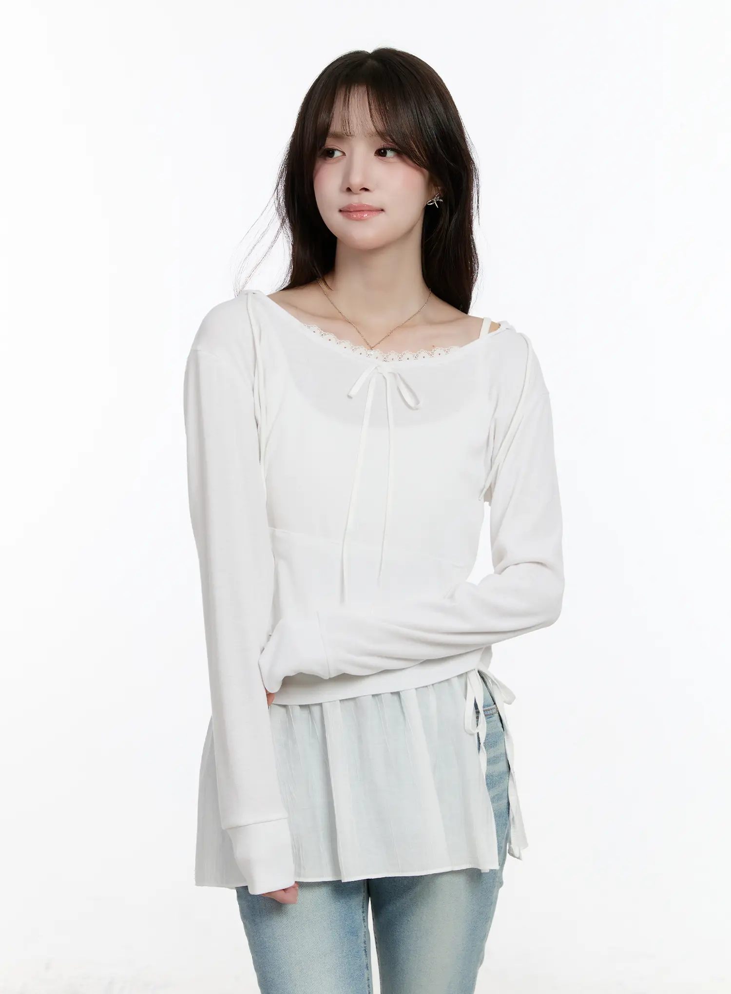 Lace Ribbon Hooded Long Sleeve Top CM505 - Image 8