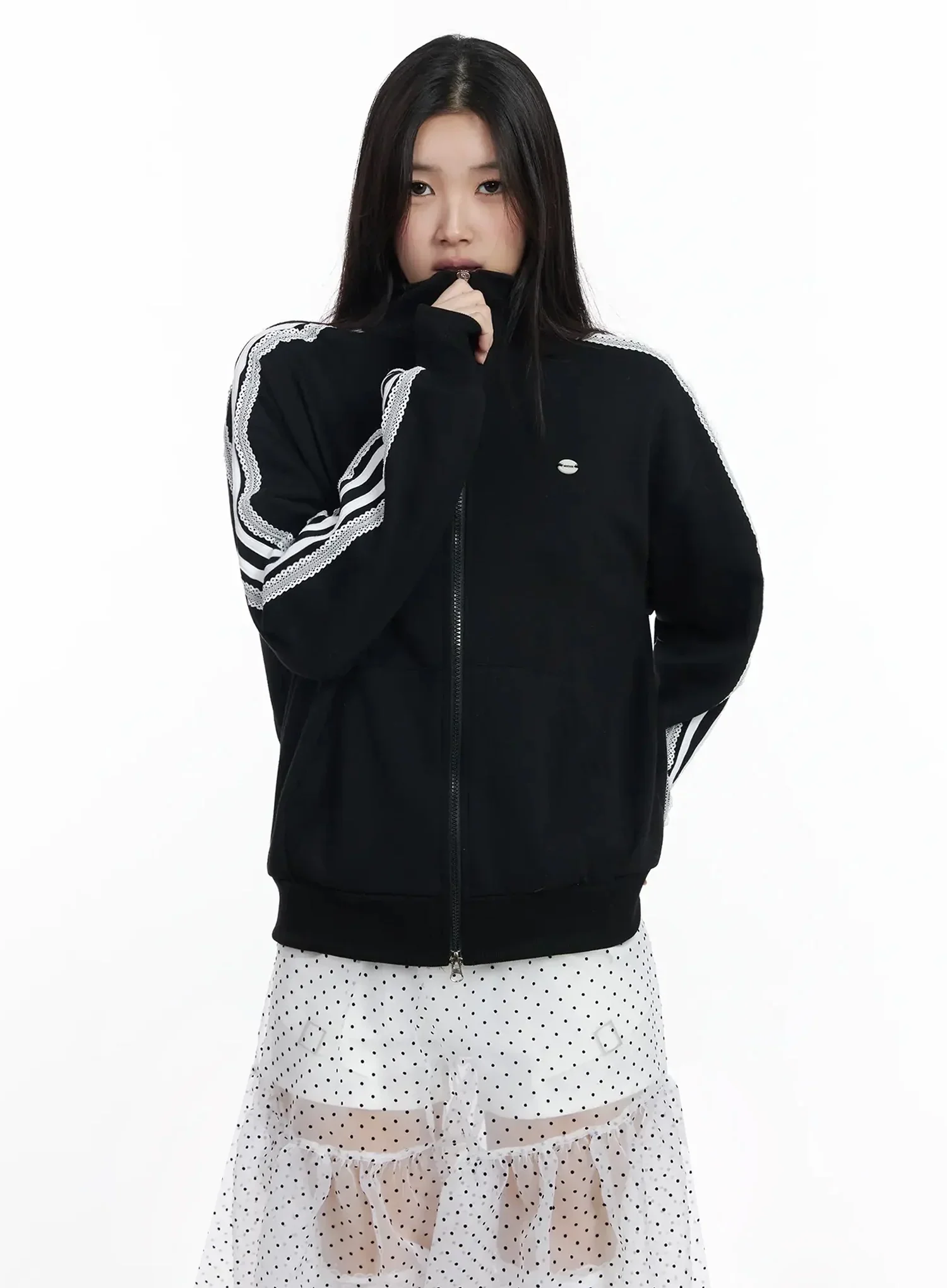 Lace Trim Zip Up Jacket IM504 - Image 14