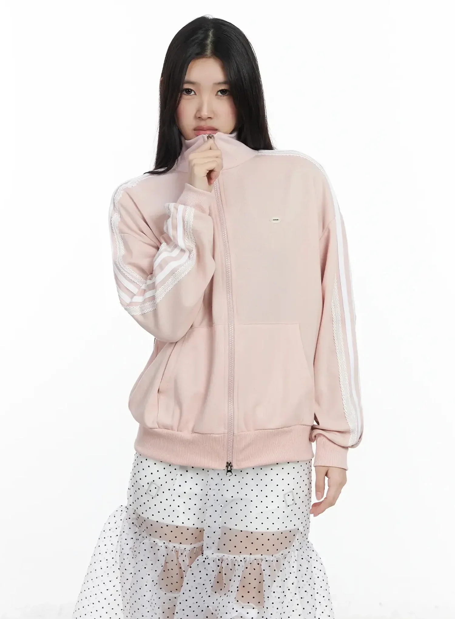 Lace Trim Zip Up Jacket IM504 - Image 3