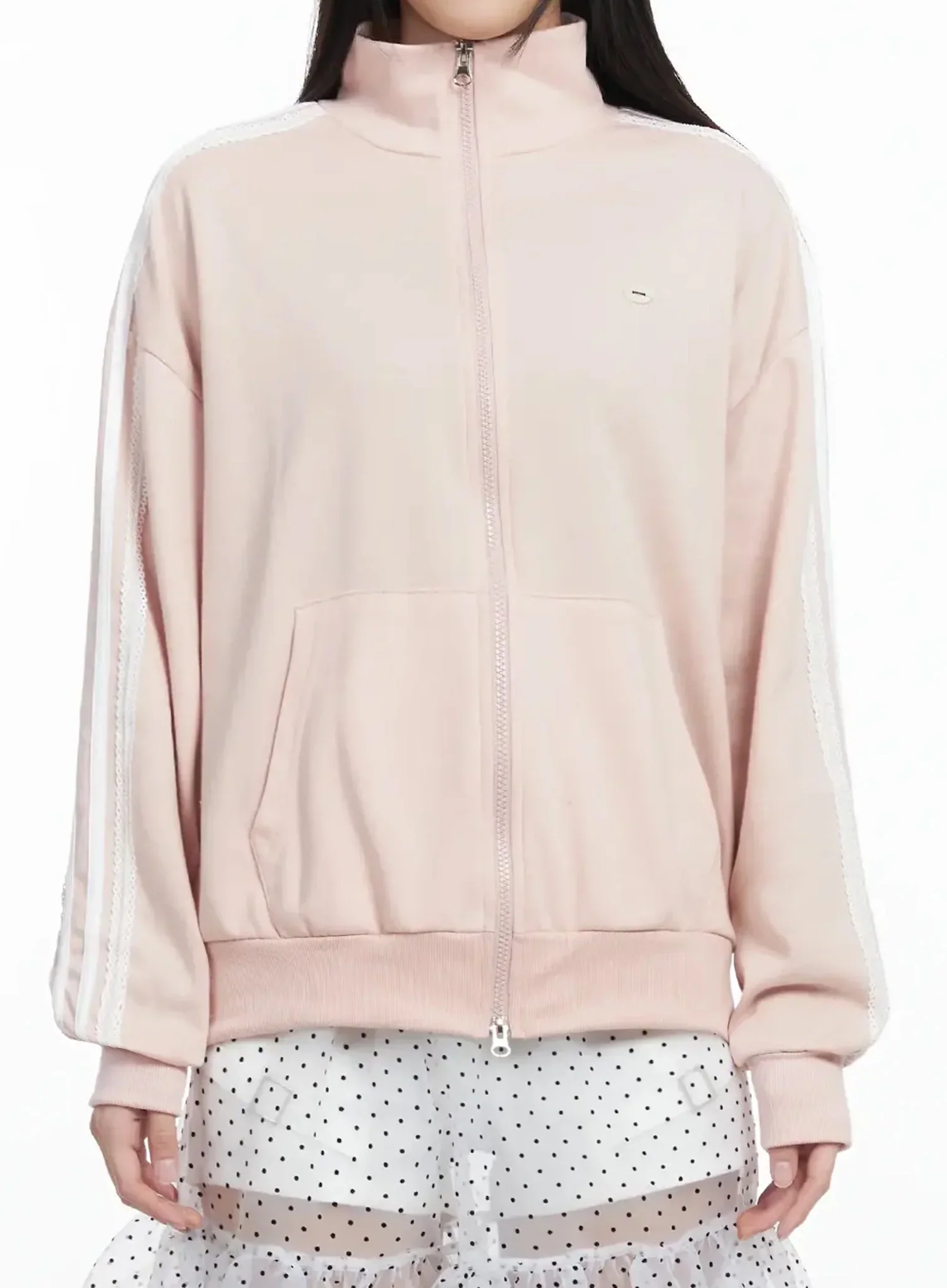 Lace Trim Zip Up Jacket IM504 - Image 7