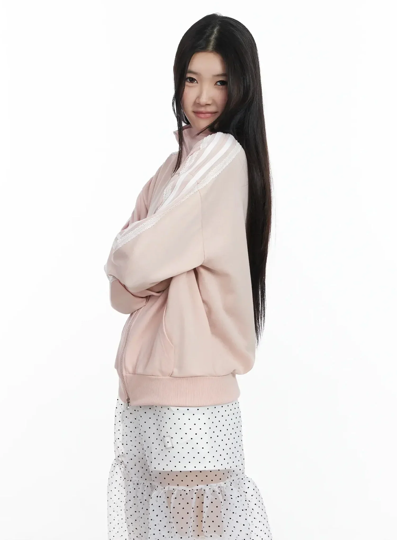 Lace Trim Zip Up Jacket IM504 - Image 9