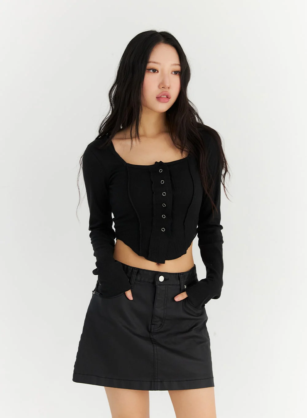 Long Sleeve Square Neck Crop Tee CN303 - Image 4
