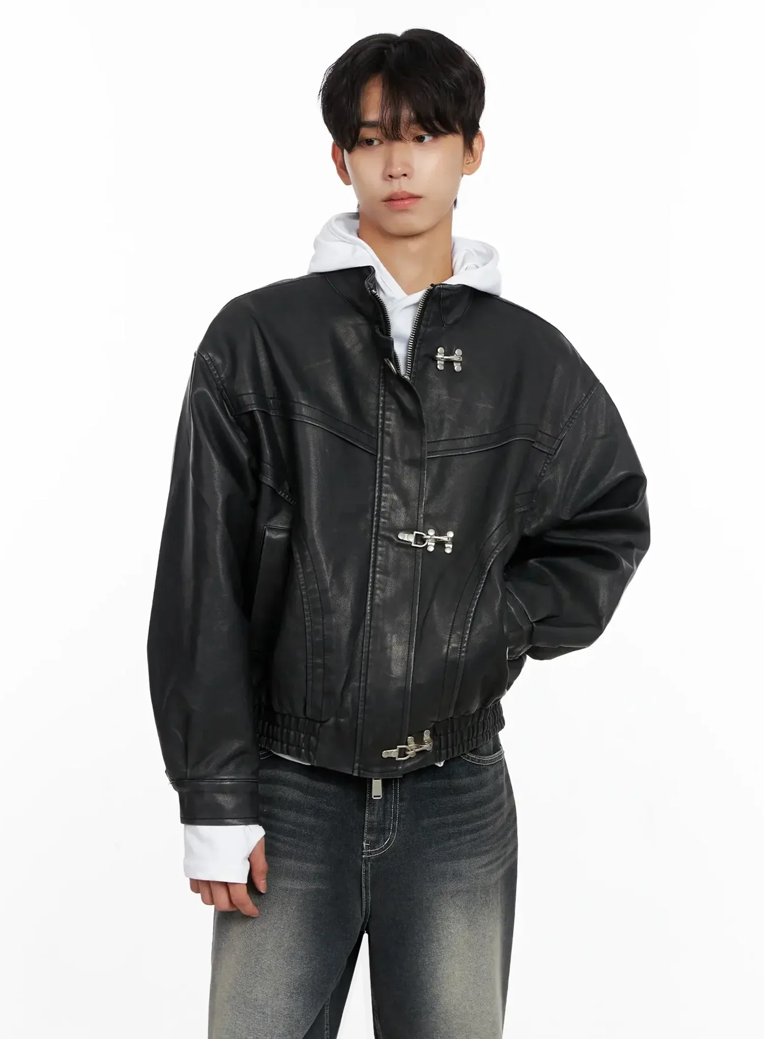 Men's Faux Leather Toggle Buckle Jacket IO516 - Image 10
