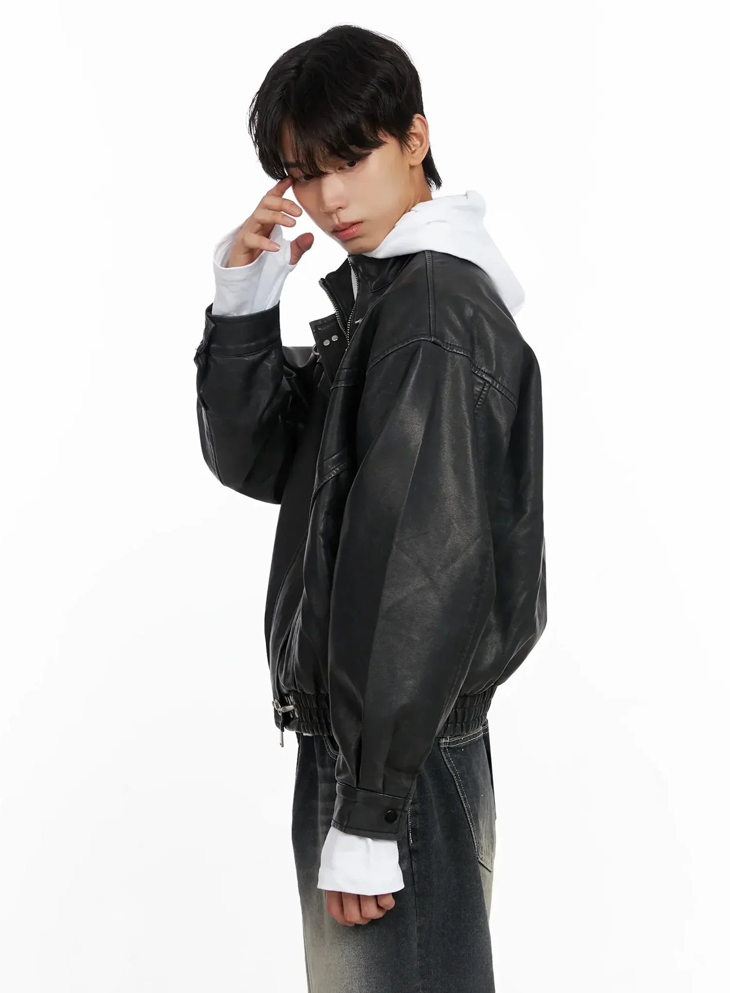 Men's Faux Leather Toggle Buckle Jacket IO516 - Image 11