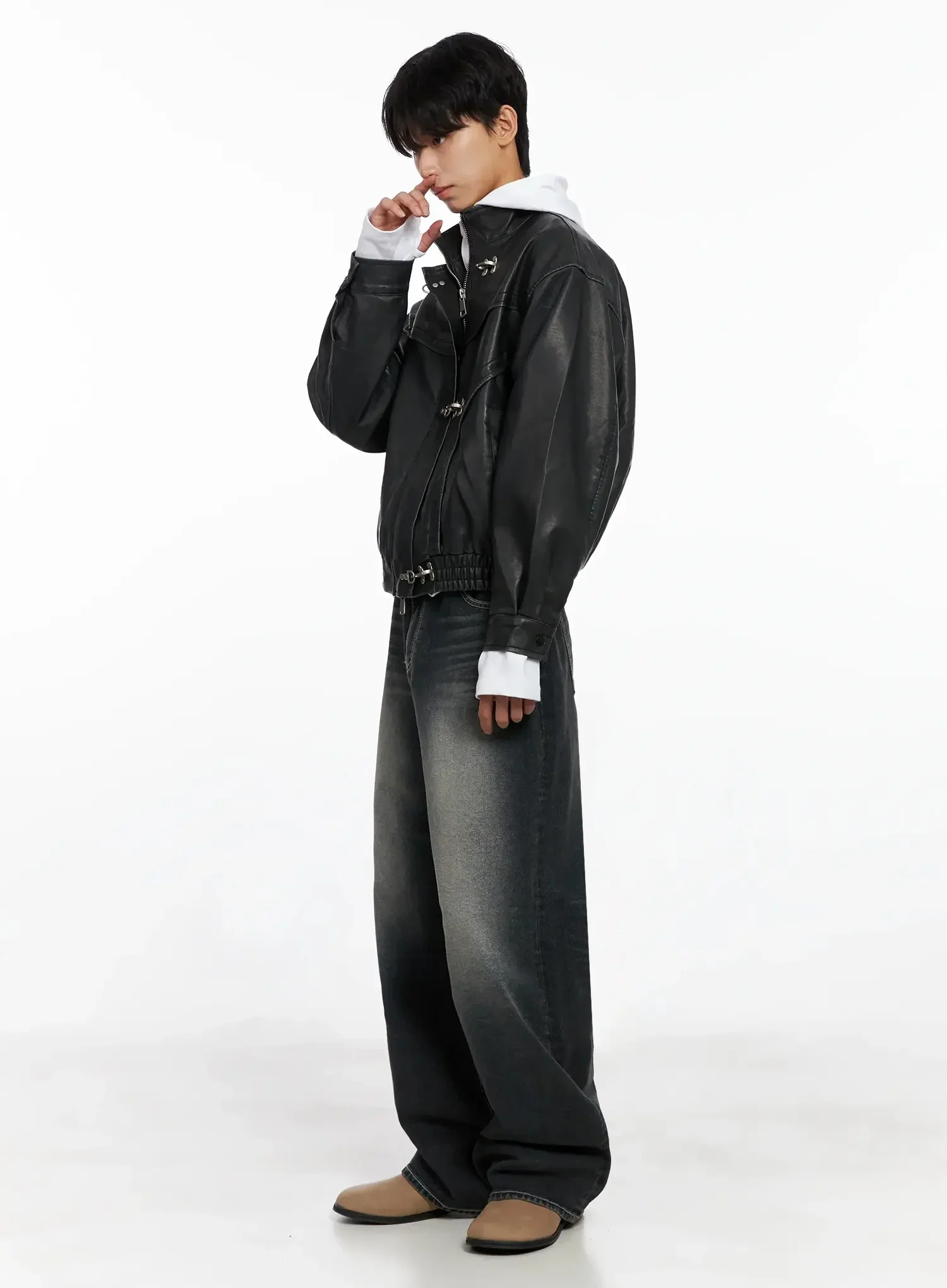 Men's Faux Leather Toggle Buckle Jacket IO516 - Image 14