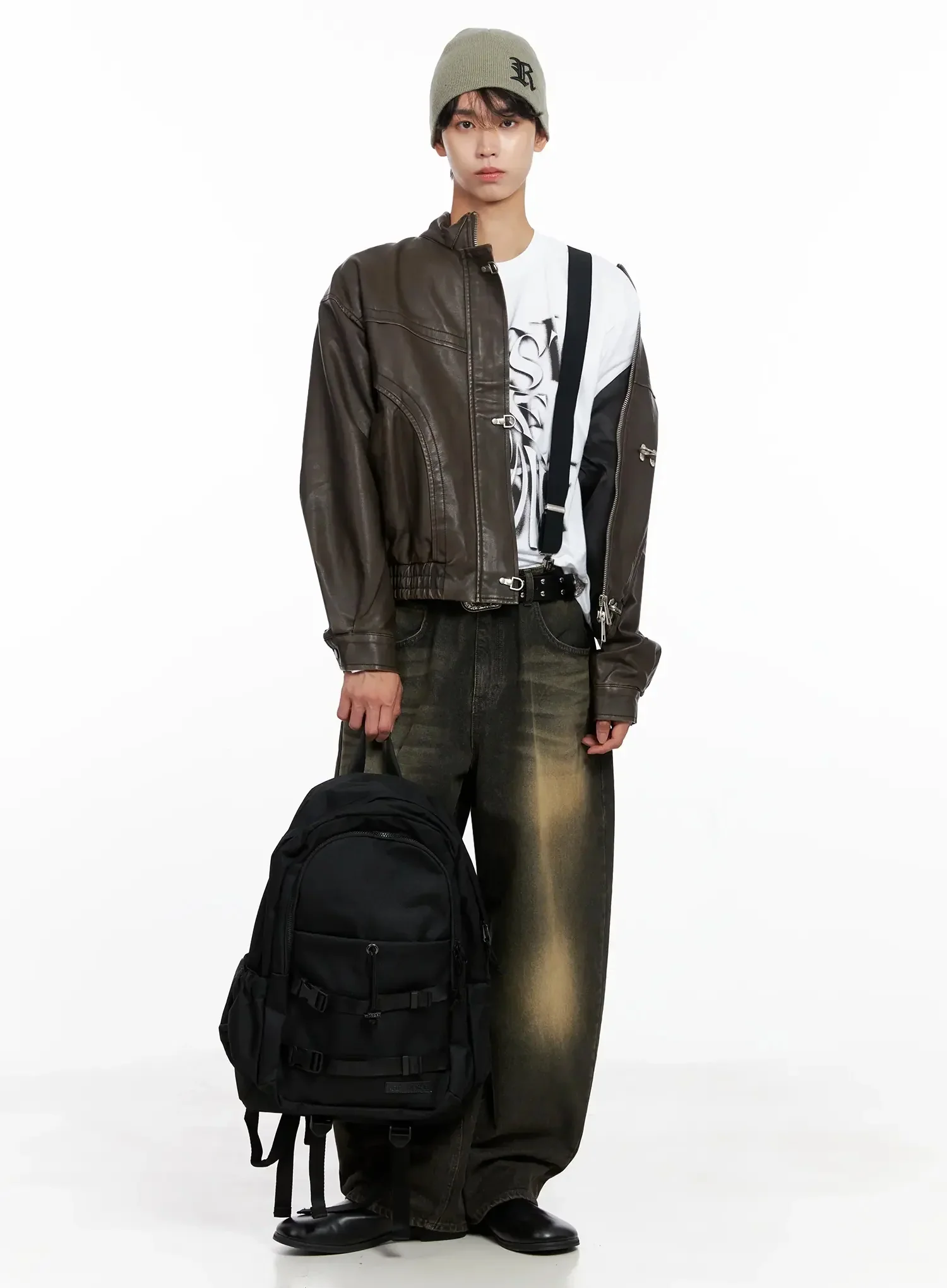 Men's Faux Leather Toggle Buckle Jacket IO516 - Image 16