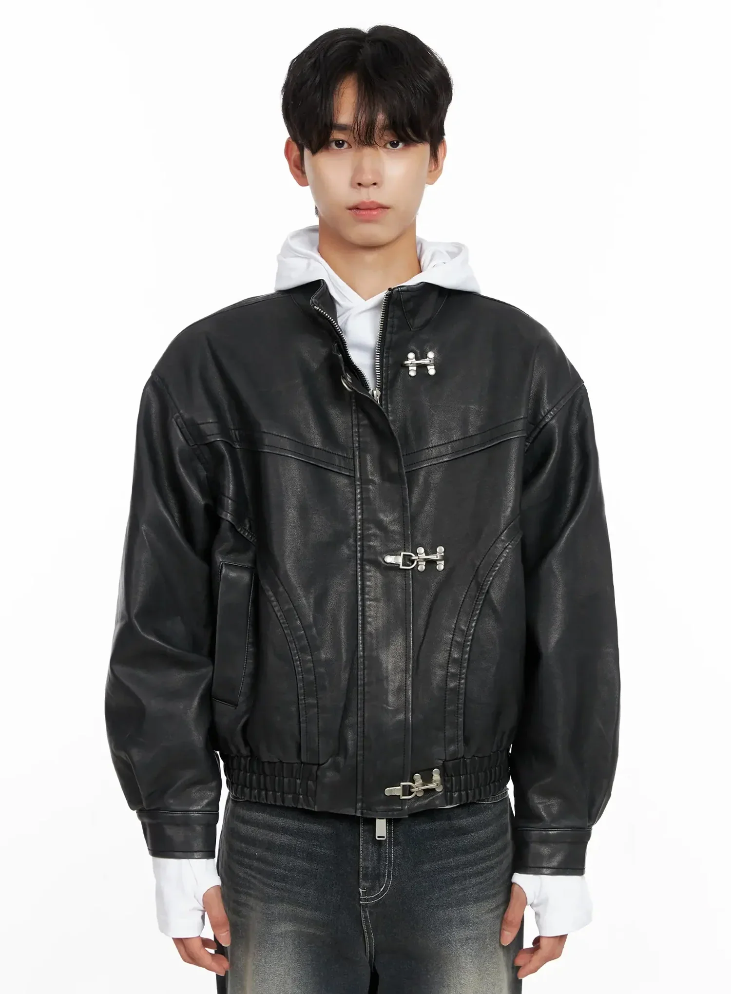 Men's Faux Leather Toggle Buckle Jacket IO516 - Image 17