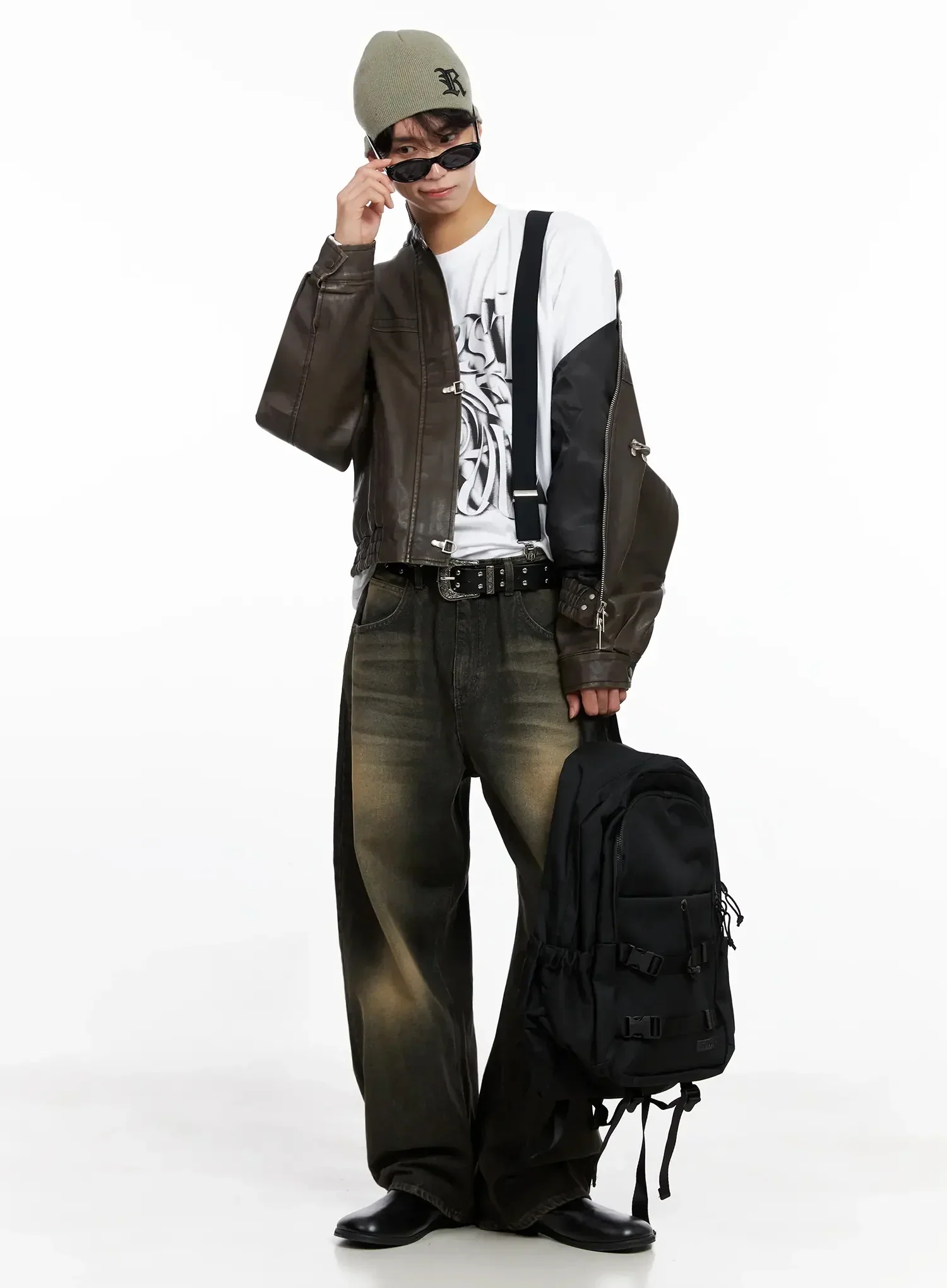 Men's Faux Leather Toggle Buckle Jacket IO516 - Image 3