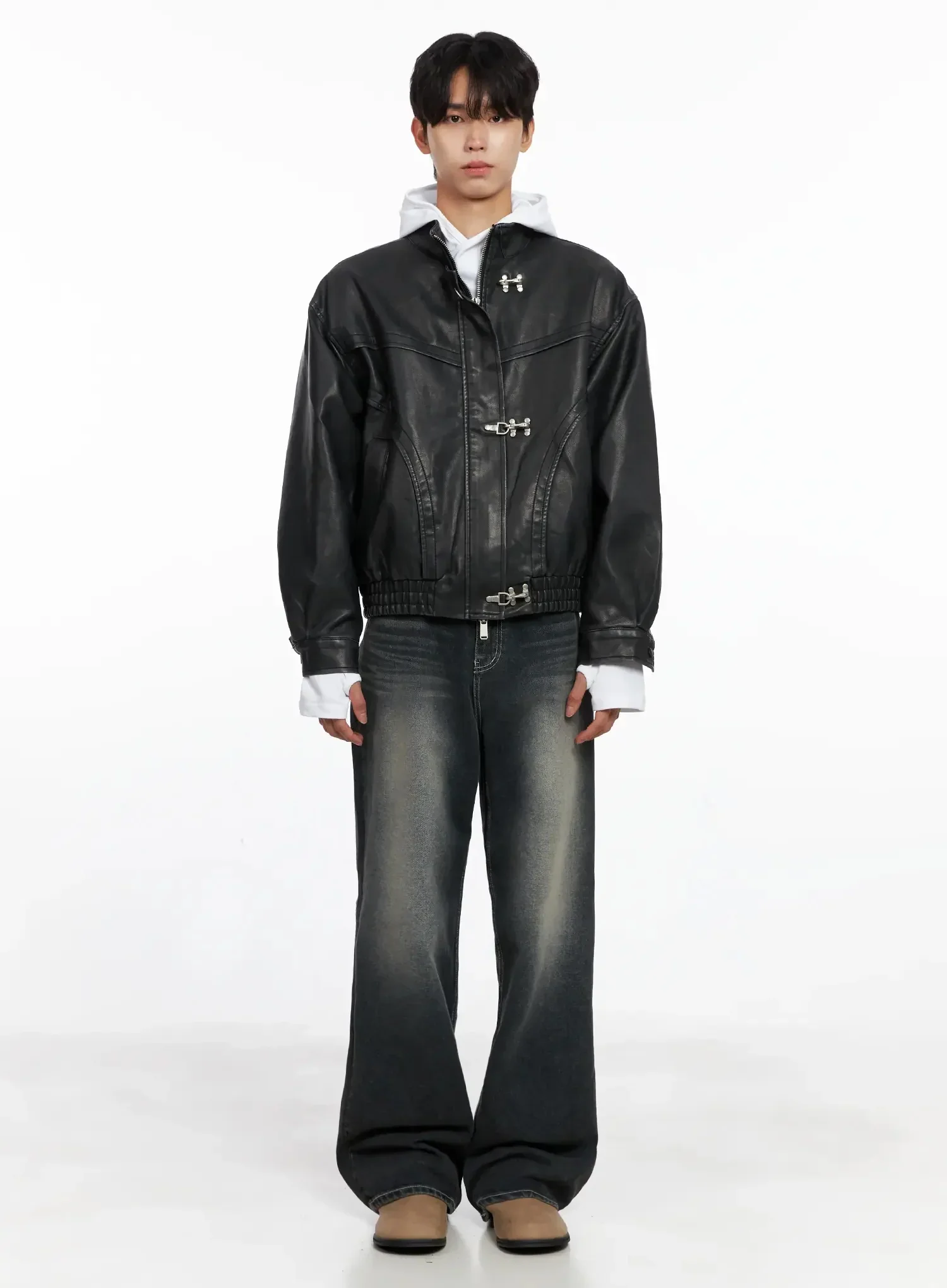 Men's Faux Leather Toggle Buckle Jacket IO516 - Image 6