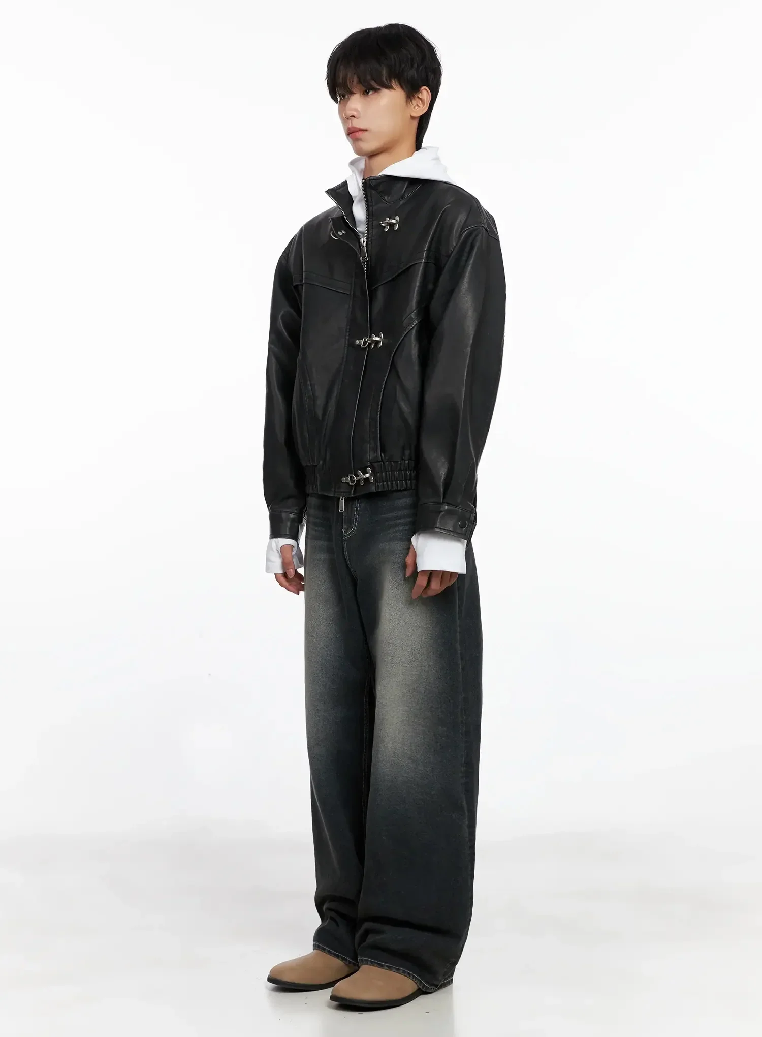 Men's Faux Leather Toggle Buckle Jacket IO516 - Image 7