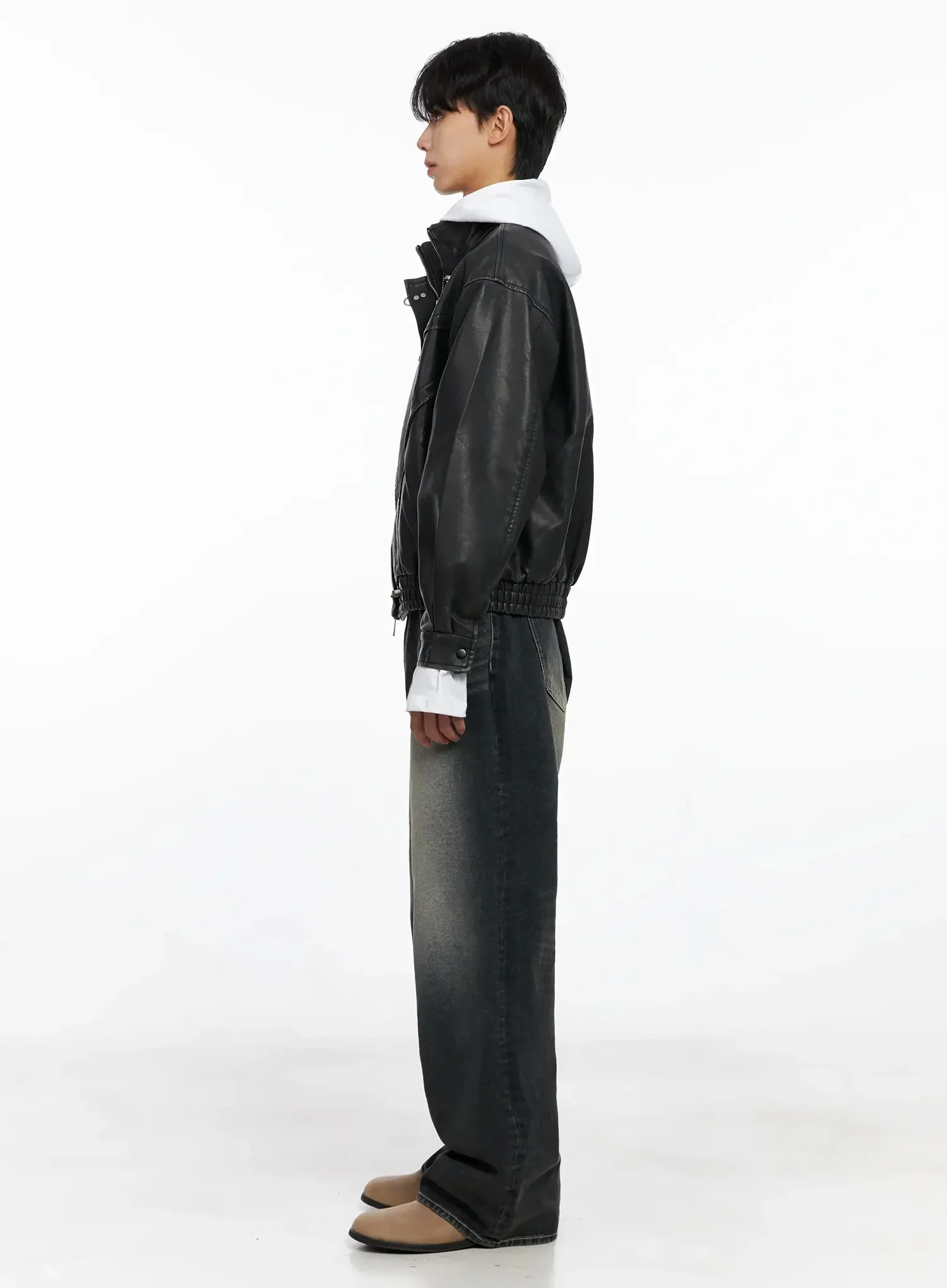 Men's Faux Leather Toggle Buckle Jacket IO516 - Image 8