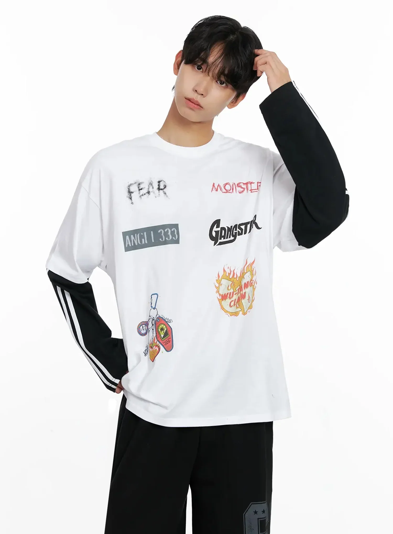 Men's Graphic Layered Long Sleeve Top IO516 - Image 11