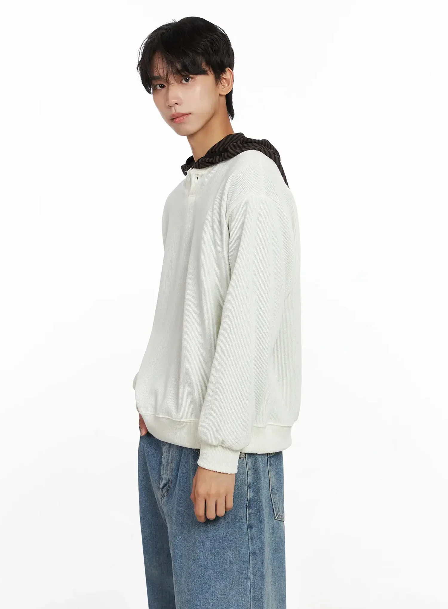 Men's Henley Neck Sweatshirts IO516 - Image 10