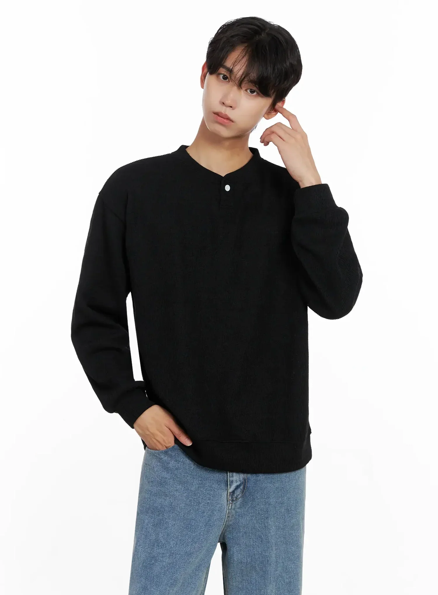 Men's Henley Neck Sweatshirts IO516 - Image 12