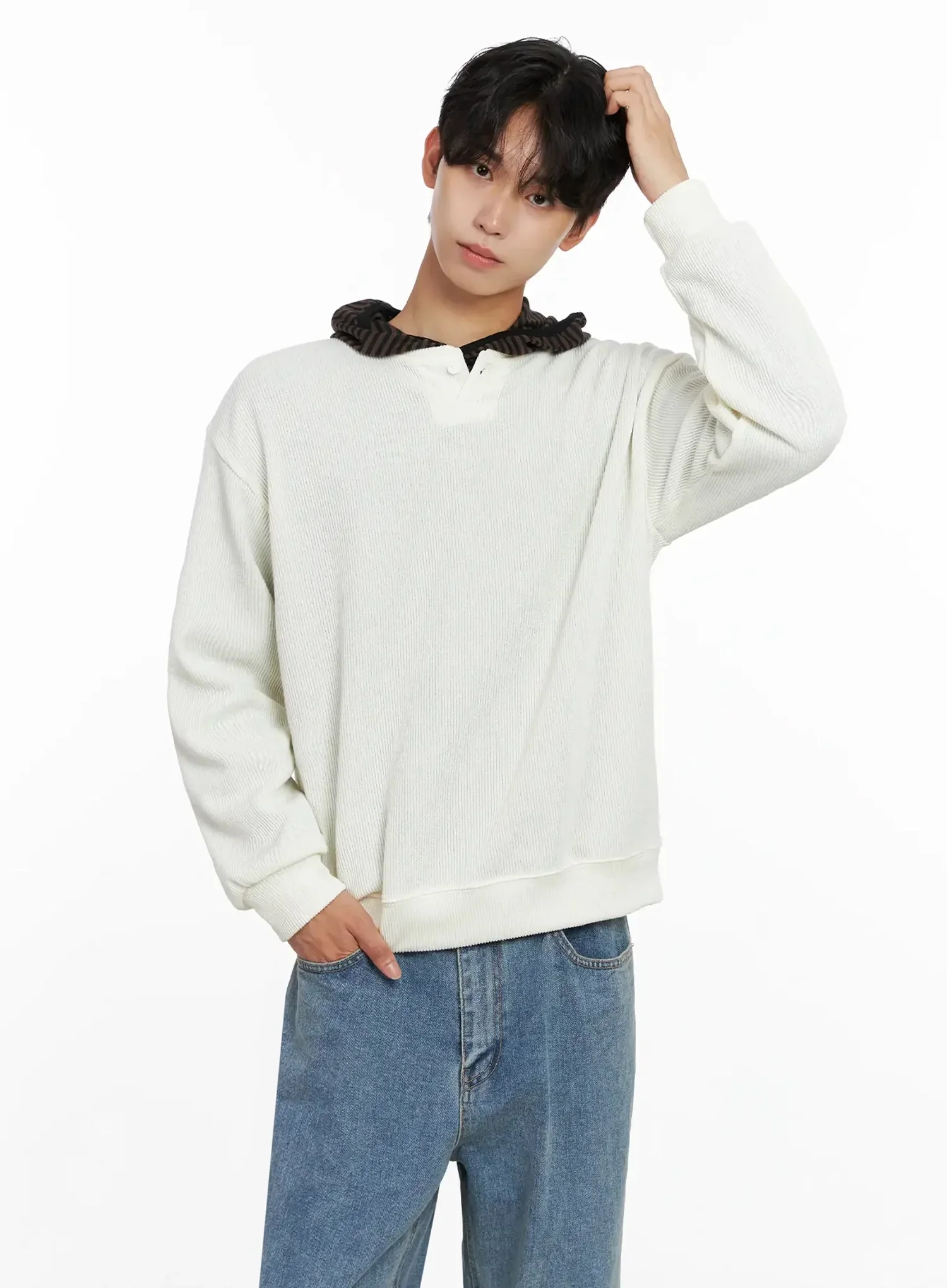 Men's Henley Neck Sweatshirts IO516 - Image 9