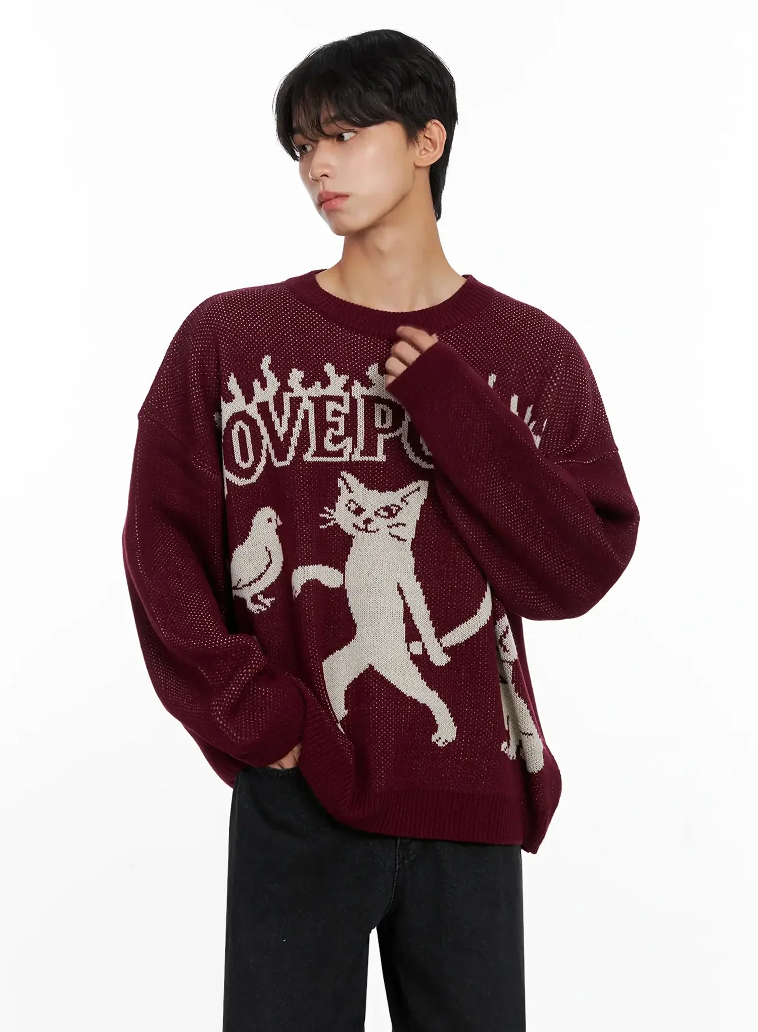 Men's Oversized Graphic Knit Sweater IO516 - Image 12