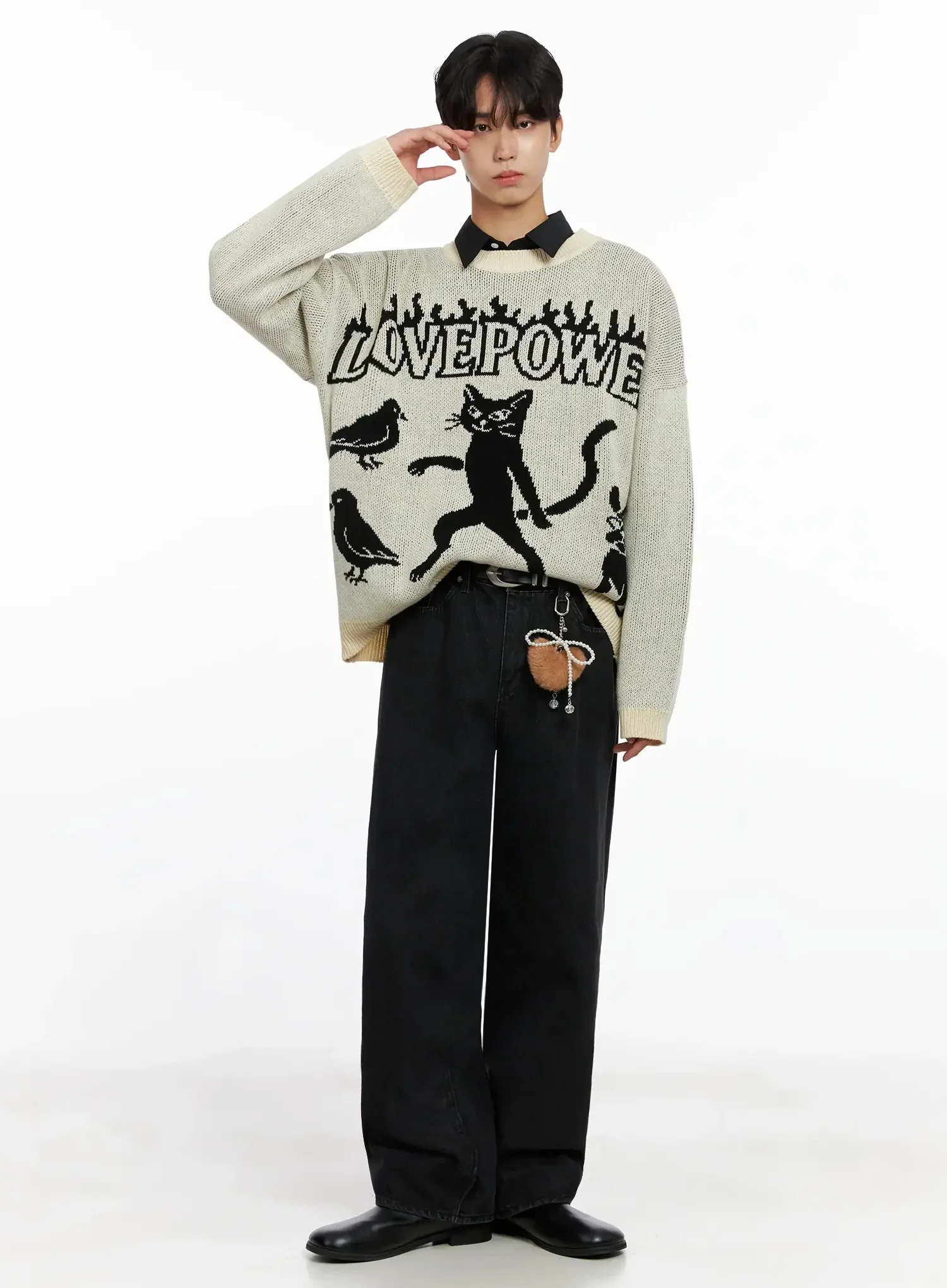 Men's Oversized Graphic Knit Sweater IO516 - Image 3