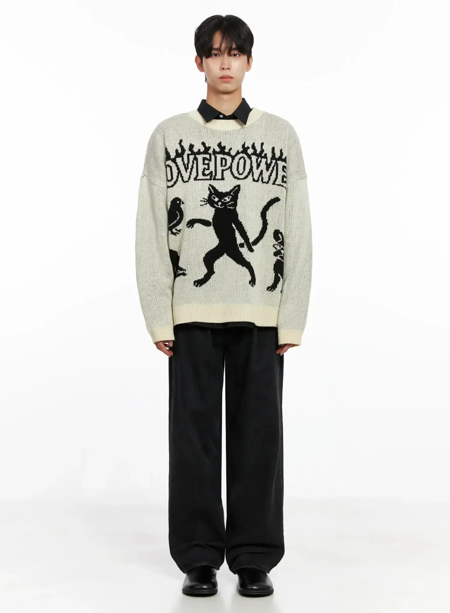 Men's Oversized Graphic Knit Sweater IO516 - Image 4