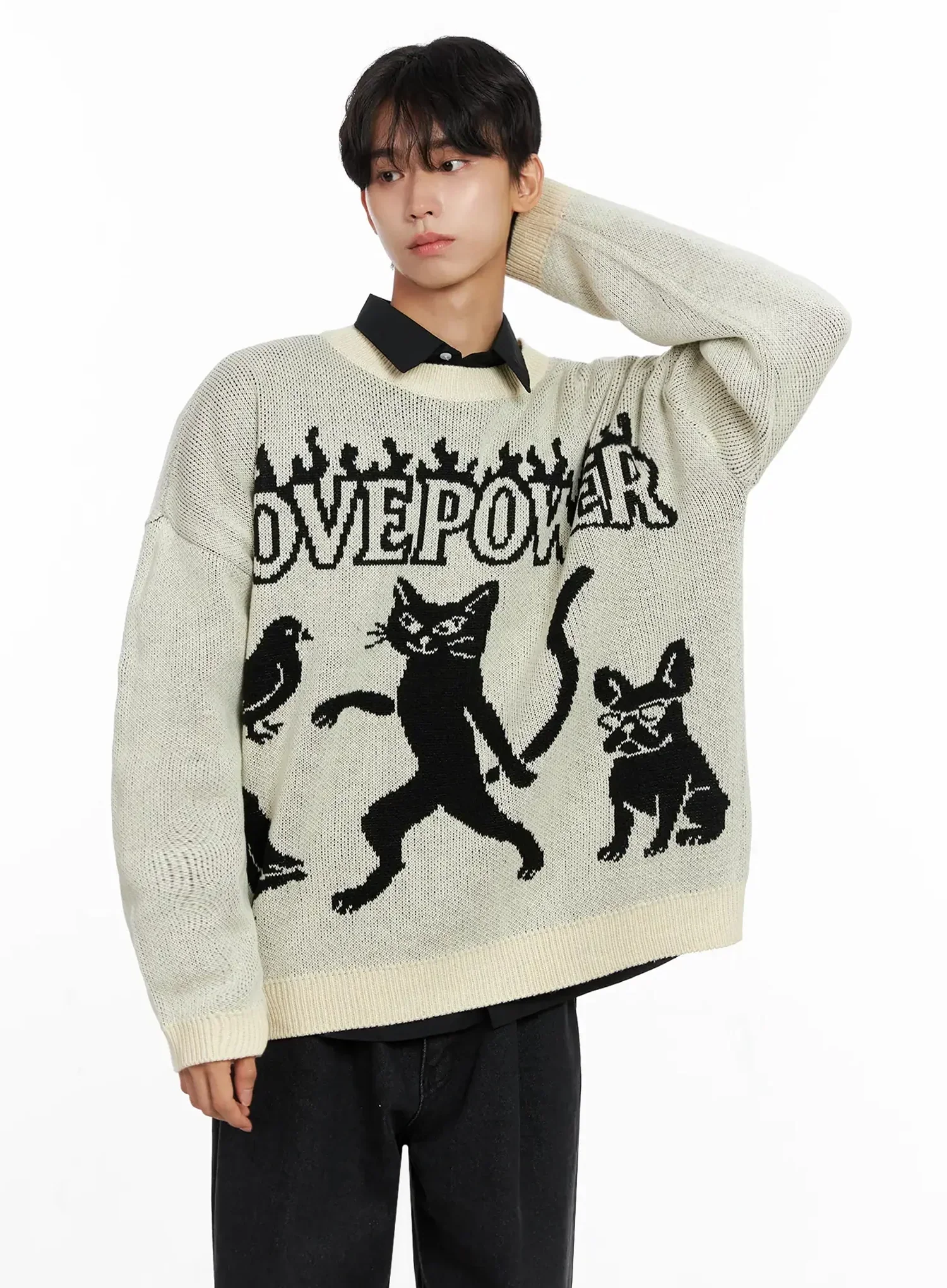 Men's Oversized Graphic Knit Sweater IO516 - Image 9