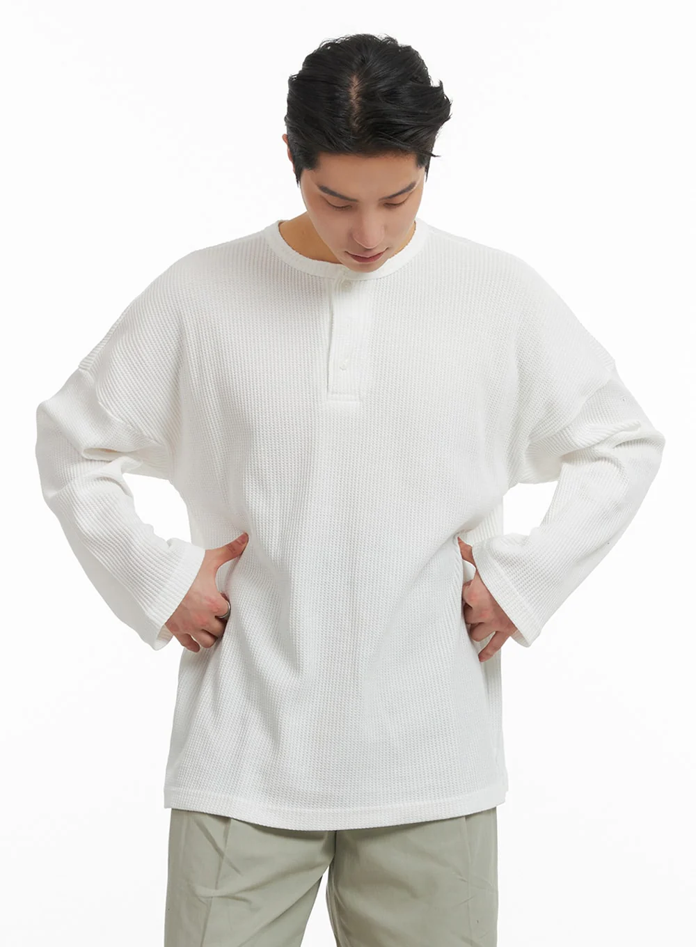 Men's Quarter Button Round Neck Long Sleeve IA401 - Image 4