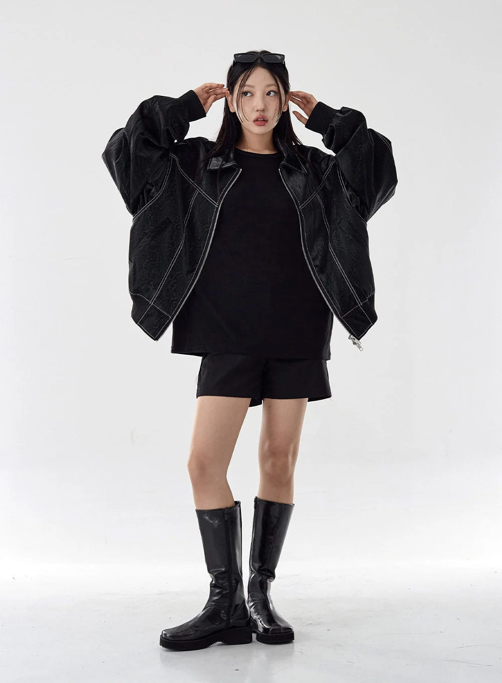 Over Fit Stitch Faux Leather Jacket Unisex CG16 - Image 10