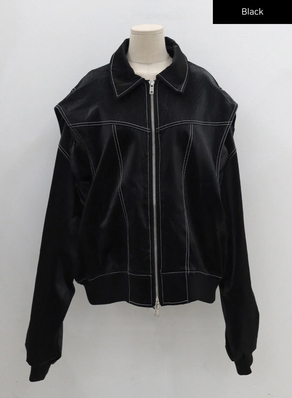 Over Fit Stitch Faux Leather Jacket Unisex CG16 - Image 12