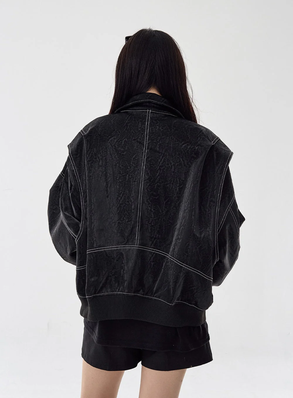 Over Fit Stitch Faux Leather Jacket Unisex CG16 - Image 4