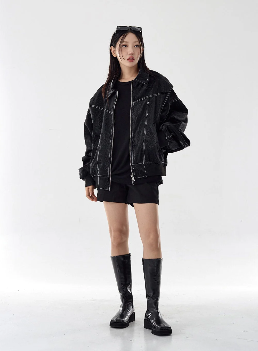 Over Fit Stitch Faux Leather Jacket Unisex CG16 - Image 5