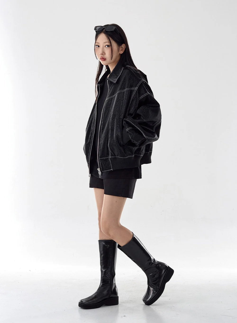 Over Fit Stitch Faux Leather Jacket Unisex CG16 - Image 6