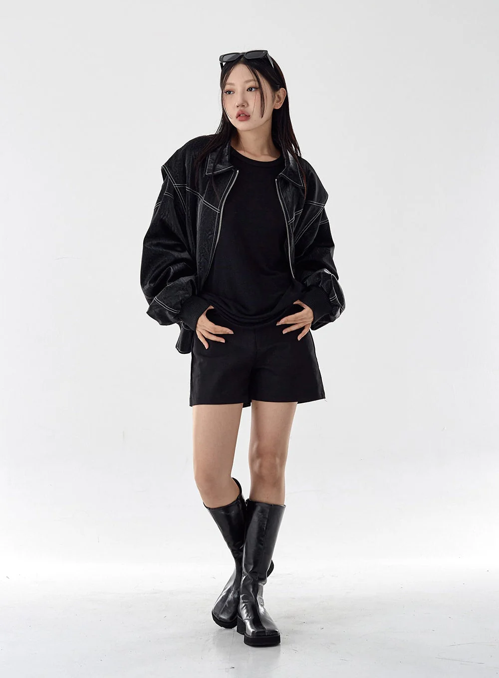 Over Fit Stitch Faux Leather Jacket Unisex CG16 - Image 8