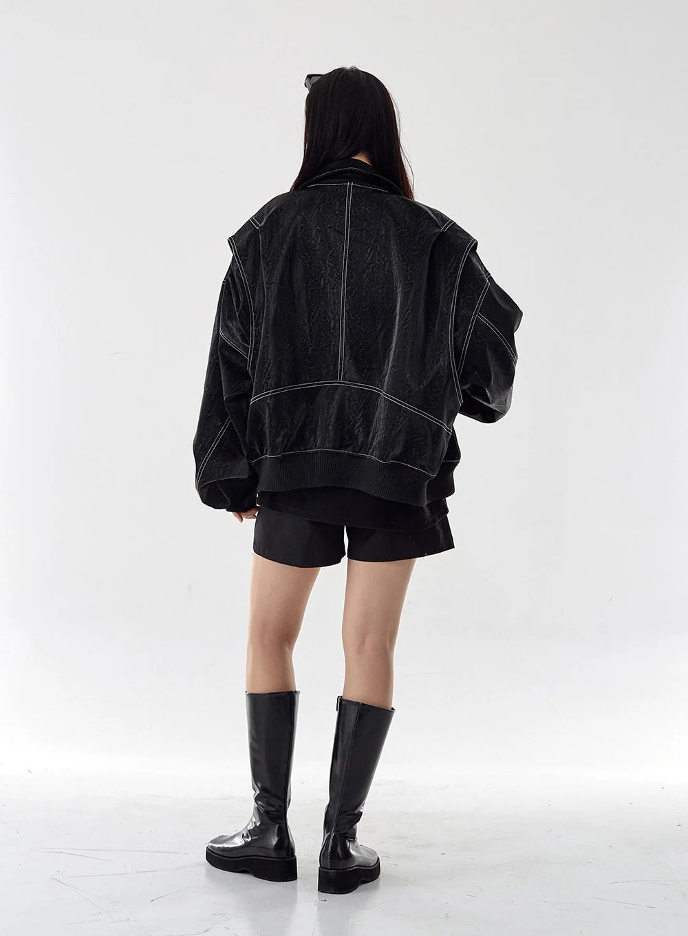 Over Fit Stitch Faux Leather Jacket Unisex CG16 - Image 9