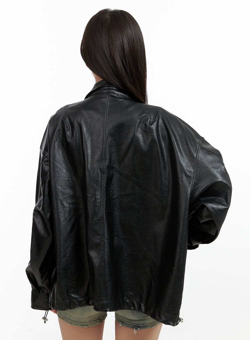 Oversize Zip-Up Faux Leather Jacket OL408 - Image 6