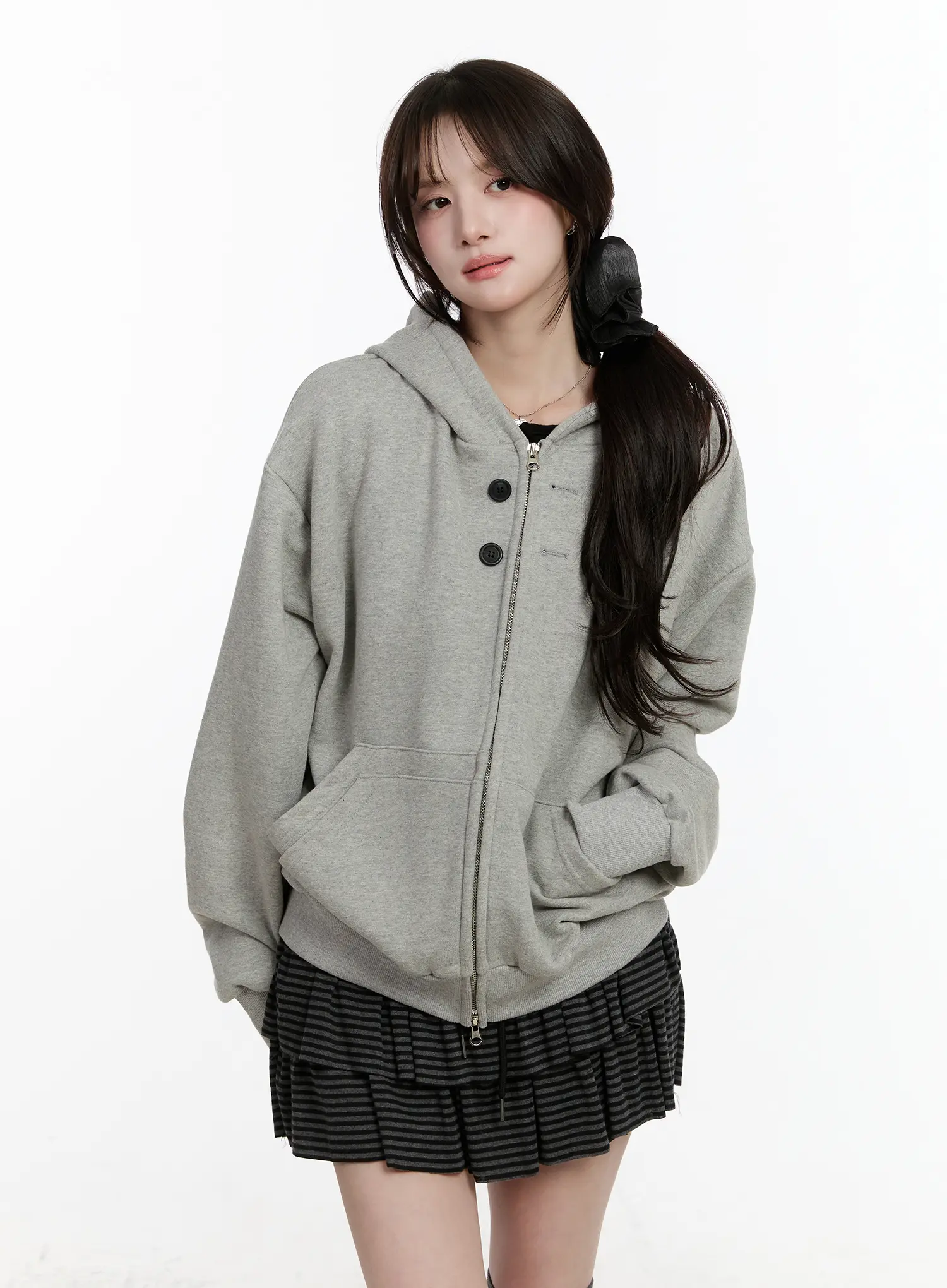 Oversized Button Detail Zip-Up Hoodie CM510 - Image 10