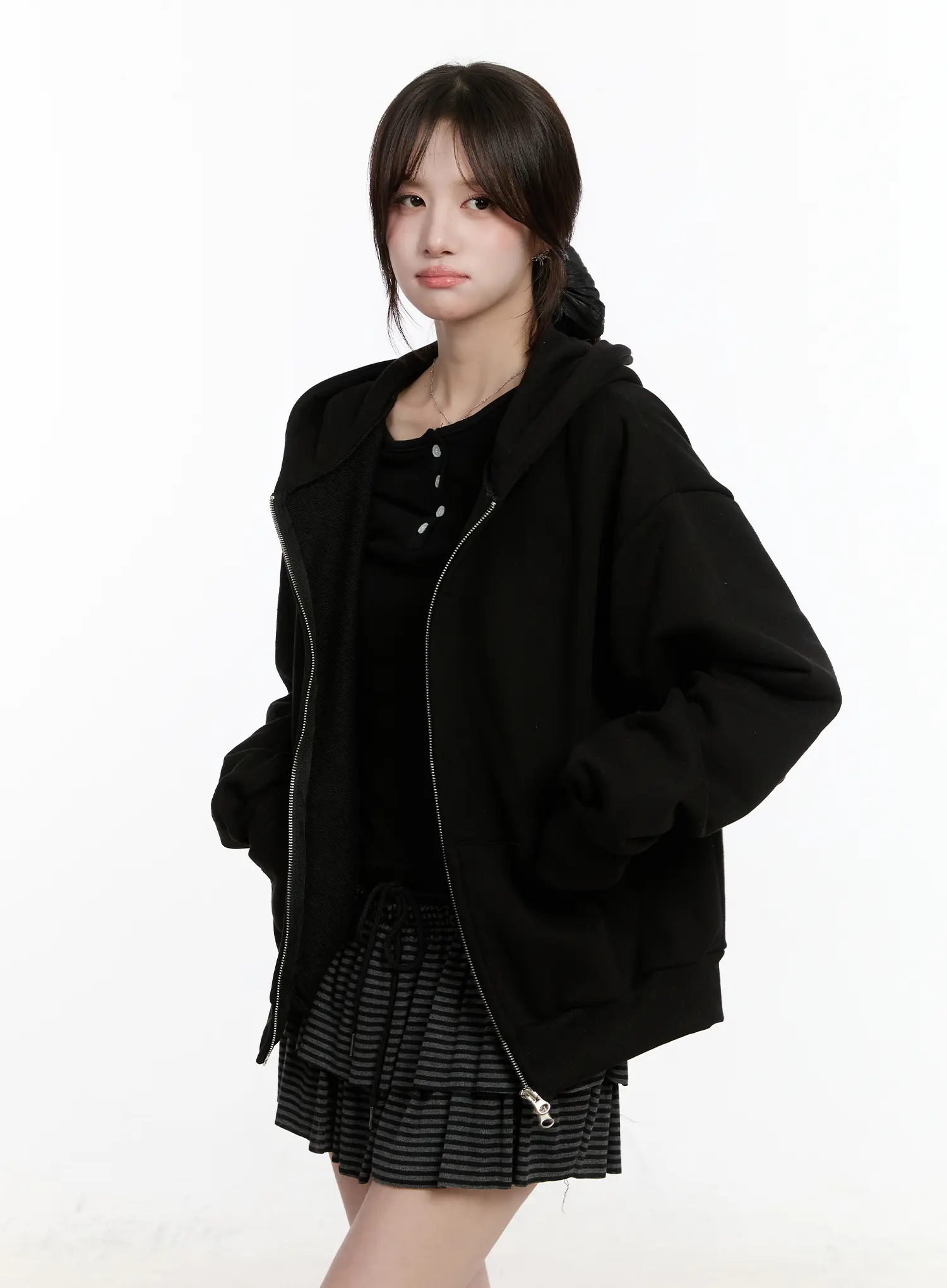 Oversized Button Detail Zip-Up Hoodie CM510 - Image 3