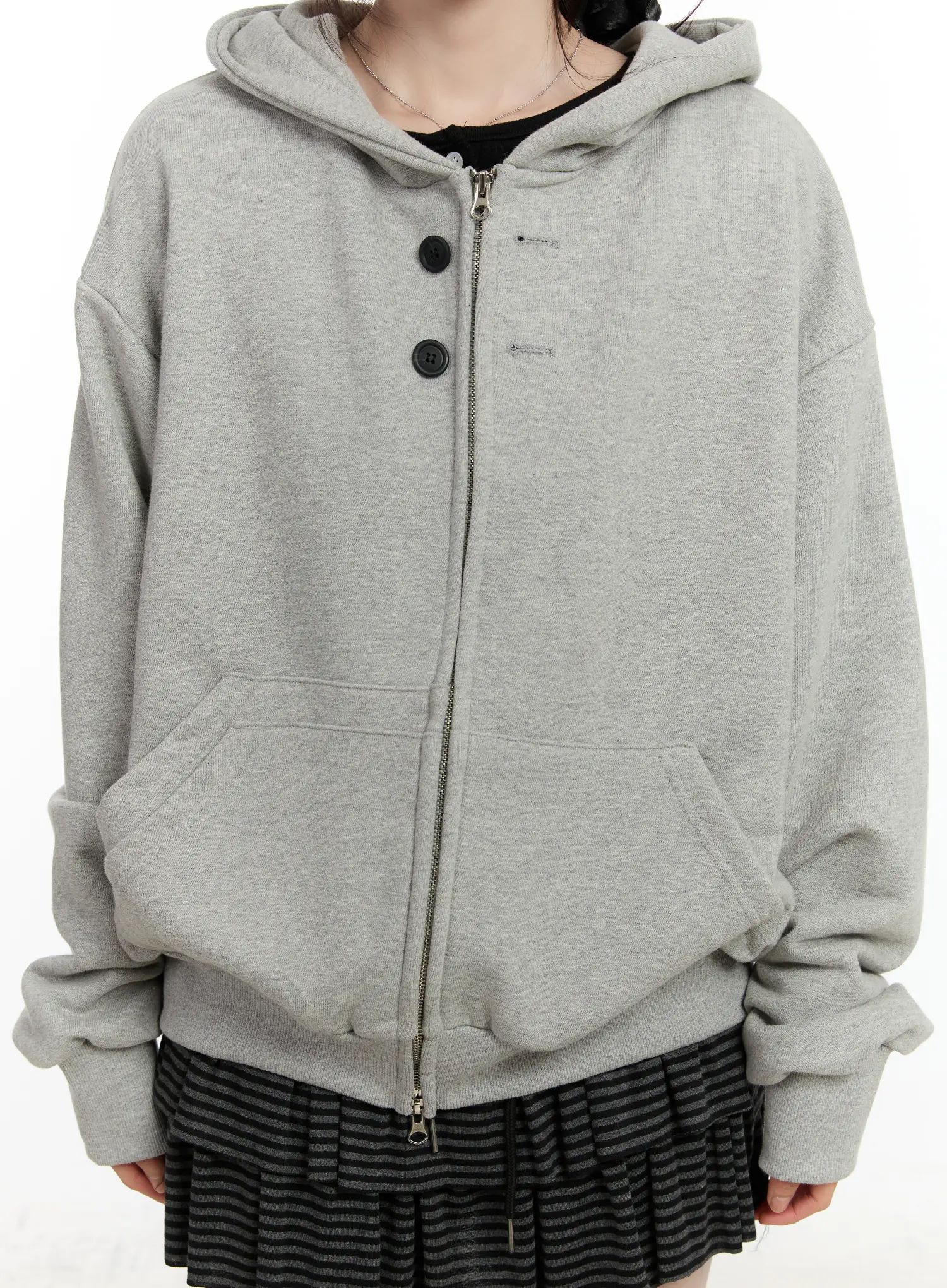 Oversized Button Detail Zip-Up Hoodie CM510 - Image 4