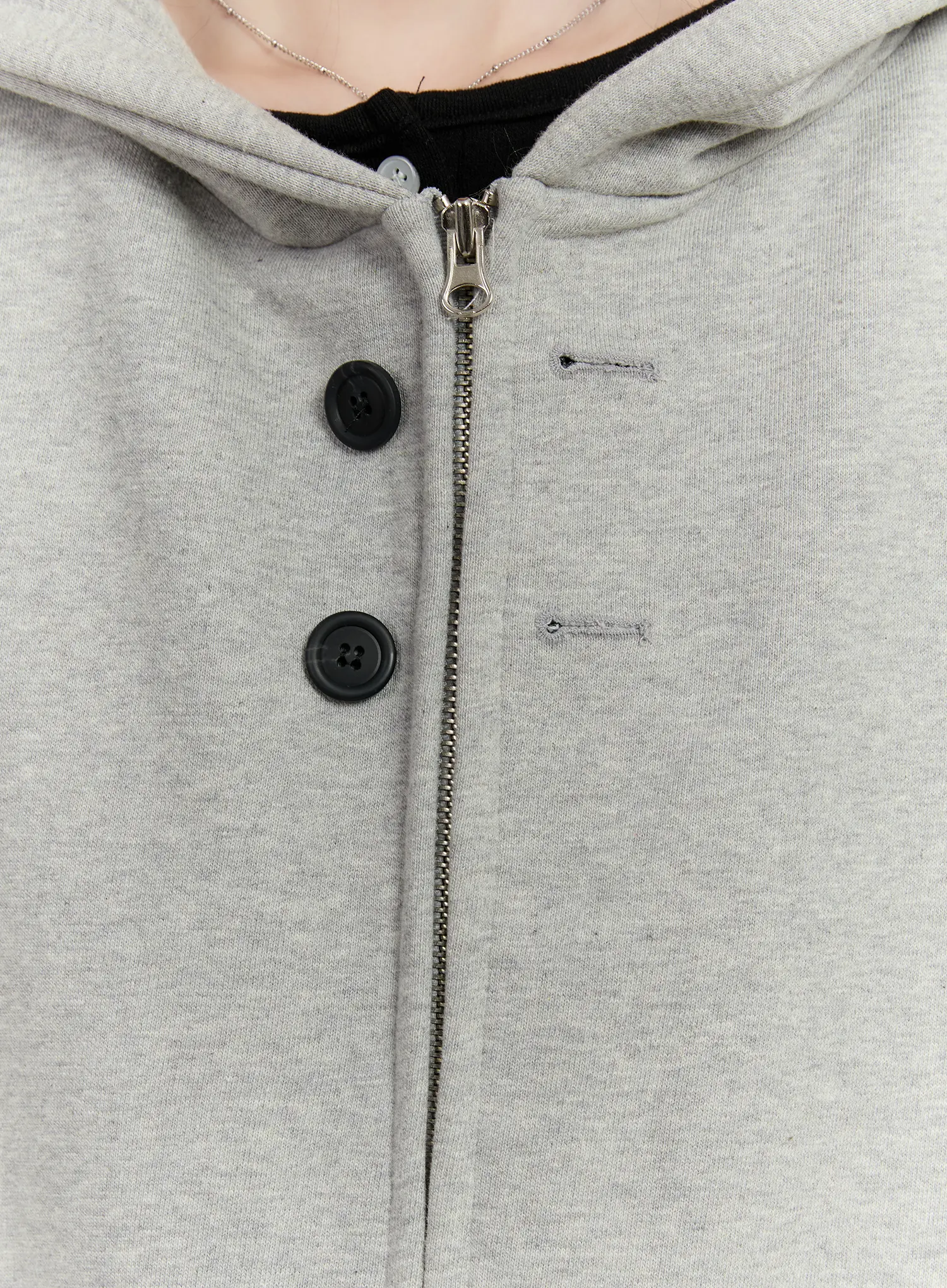Oversized Button Detail Zip-Up Hoodie CM510 - Image 5