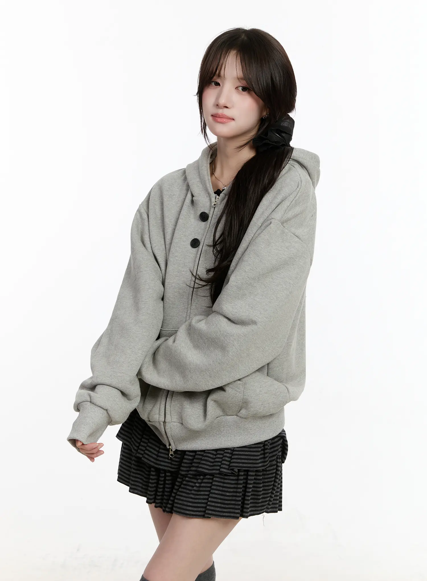 Oversized Button Detail Zip-Up Hoodie CM510 - Image 6